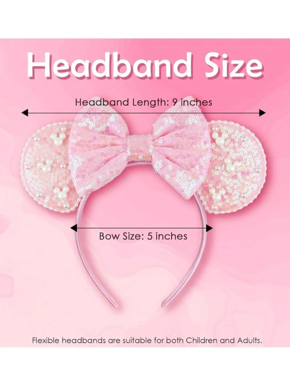 Women Pink Polyester Velvet Mickey Mouse Halloween Costume Headband